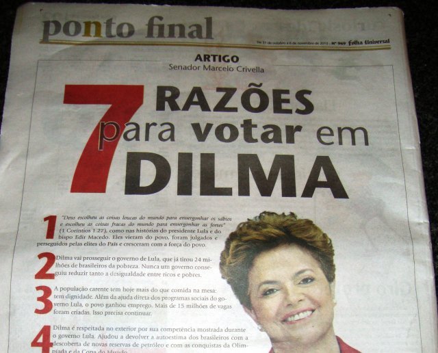 Jornal da Igreja pede voto para Dilma